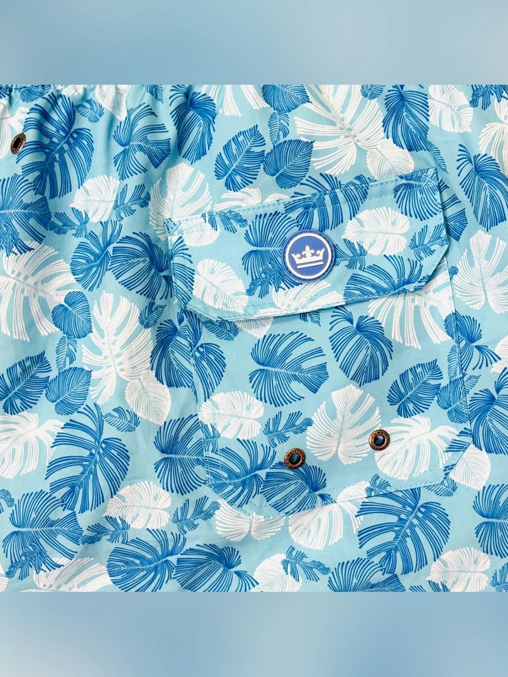 Peter Millar Crown Linework Monstera Swim Trunks XL Blue 7” Stretch Lined